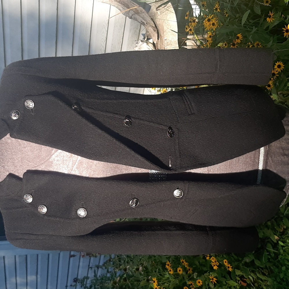 MILITARY STYLE🕷Imported WOOL Black Double-Breasted Blazer Size M SPIDER BUTTONS